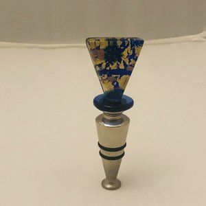 Vetro Artistico Murano Triangle Wine Bottle Stopper Purple Gold Green Artistic
